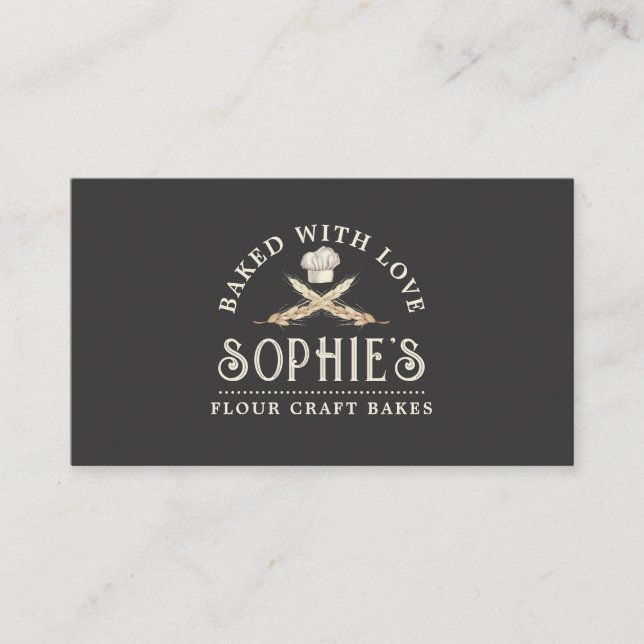 Classic Baker's Logo Black Business Card (Front)