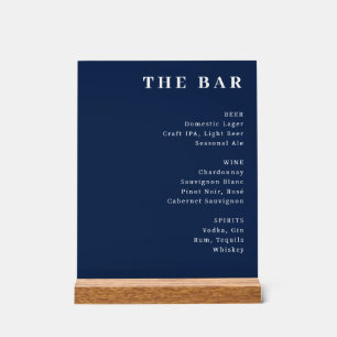 Classic Bar Menu Design Acrylic Sign