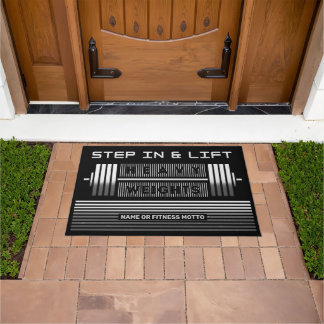 Classic barbell design, Customizable gym Doormat