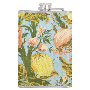 Classic Baroque Floral Fruit Damask Textile Hip Flask