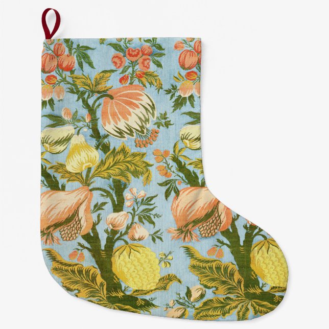 Classic Baroque Floral Fruit Damask Textile Large Christmas Stocking (Front)