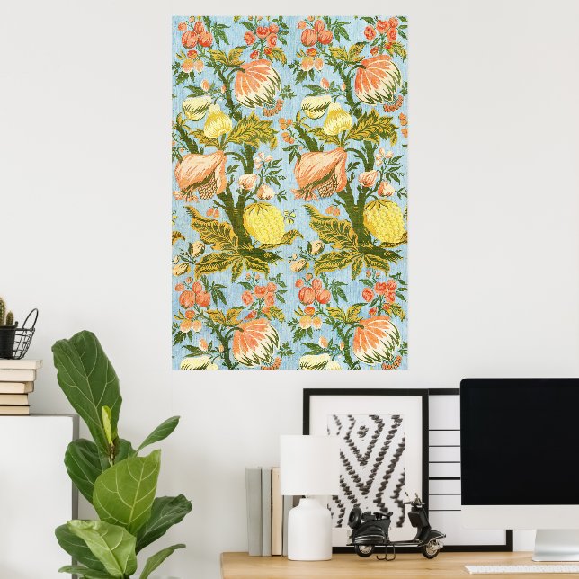 Classic Baroque Floral Fruit Damask Textile Poster (Home Office)