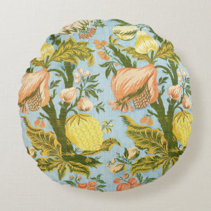 Classic Baroque Floral Fruit Damask Textile Round Pillow