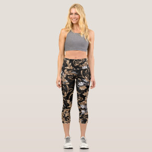 Classic baroque flowers: black background. capri leggings