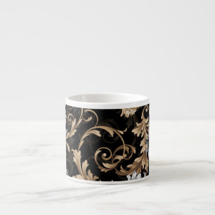 Classic baroque flowers: black background. espresso cup