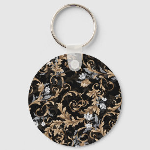 Classic baroque flowers: black background. keychain