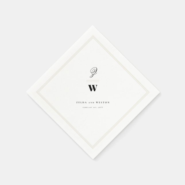 Classic Bars Double Monogram Modern Wedding Paper Napkin (Corner)