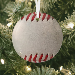 Classic Baseball and Softball Red Stitching Glass Ornament