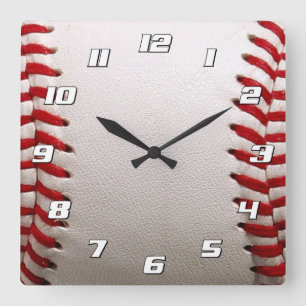 Classic Baseball and Softball Red Stitching Square Wall Clock