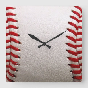 Classic Baseball and Softball Red Stitching Square Wall Clock