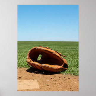 Classic Baseball Glove on Infield Dirt Poster