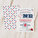 Classic Baseball Kids 1st Birthday Invitation<br><div class="desc">First birthday invitation with a baseball theme,  featuring a classic white background,  navy blue and red text,  a baseball,  stars,  a helmet with bat and ball and a modern birthday party template that is easy to customize.</div>