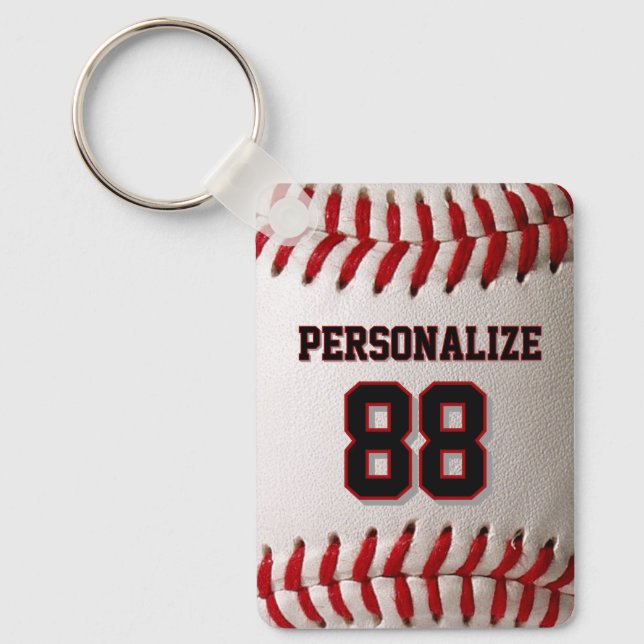 Classic Baseball Stitch Custom Name and Number Keychain (Front)