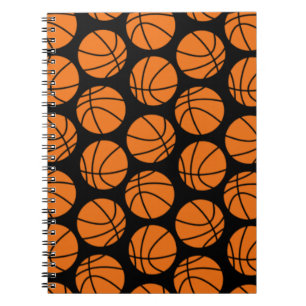 Classic Basketball Pattern on Black Notebook