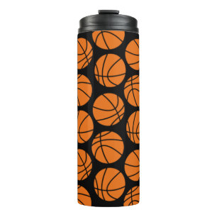 Classic Basketball Pattern on Black Thermal Tumbler