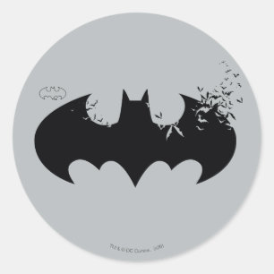 Classic Batman Logo Dissolving Into Bats Round Sticker