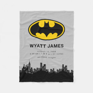 Classic Batman Symbol   New Baby Birth Stats Fleece Blanket
