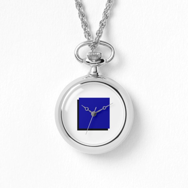 Classic Bauhaus Art Blue Square Necklace Watch (Front)