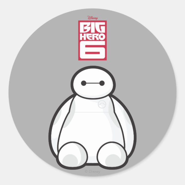 Classic Baymax Sitting Graphic Round Sticker (Front)
