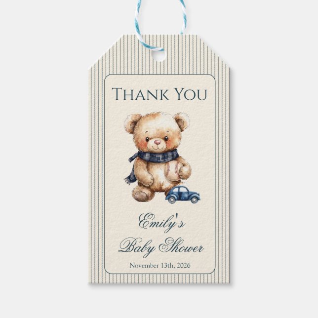 Classic Bear Baby Shower Favour Tag (Front)