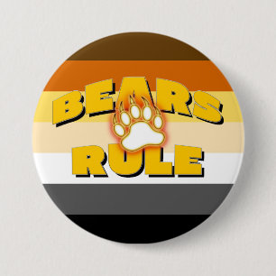 Classic Bear Pride Flag Bears Rule Bear Paw 3 Inch Round Button