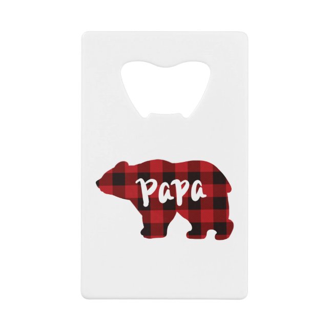 Classic bear silhouette papa bear red black plaid  credit card bottle opener (Front)