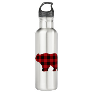 Classic bear silhouette red black plaid [pattern  710 ml water bottle