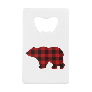 Classic bear silhouette red black plaid [pattern  credit card bottle opener