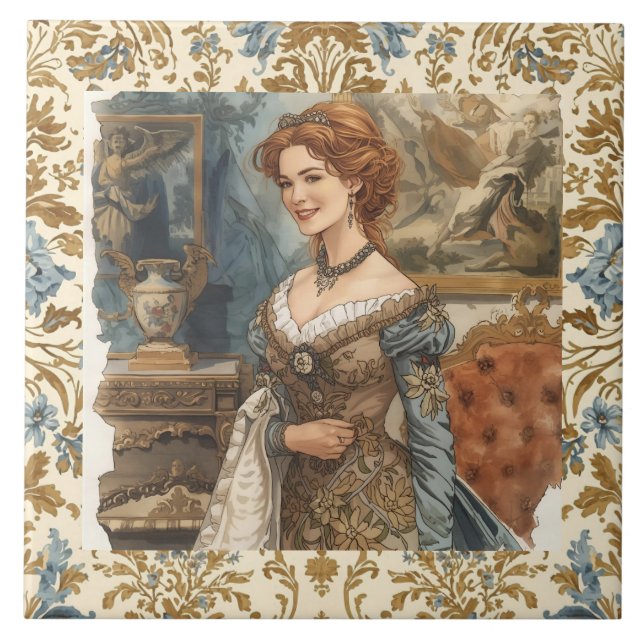 Classic, Beautiful Lady with Floral Elegance Tile (Front)