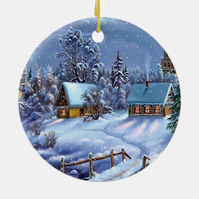 Classic, beautiful vintage Christmas picture Ceramic Ornament (Back)