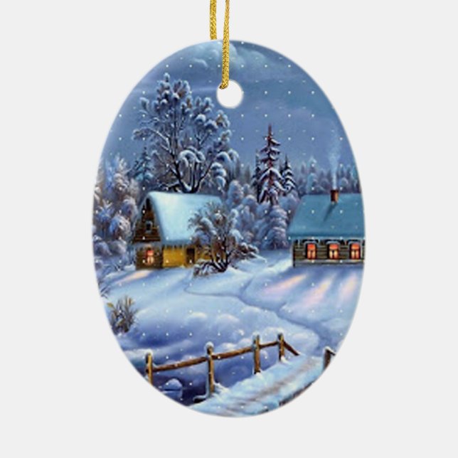 Classic, beautiful vintage Christmas picture Ceramic Ornament (Back)