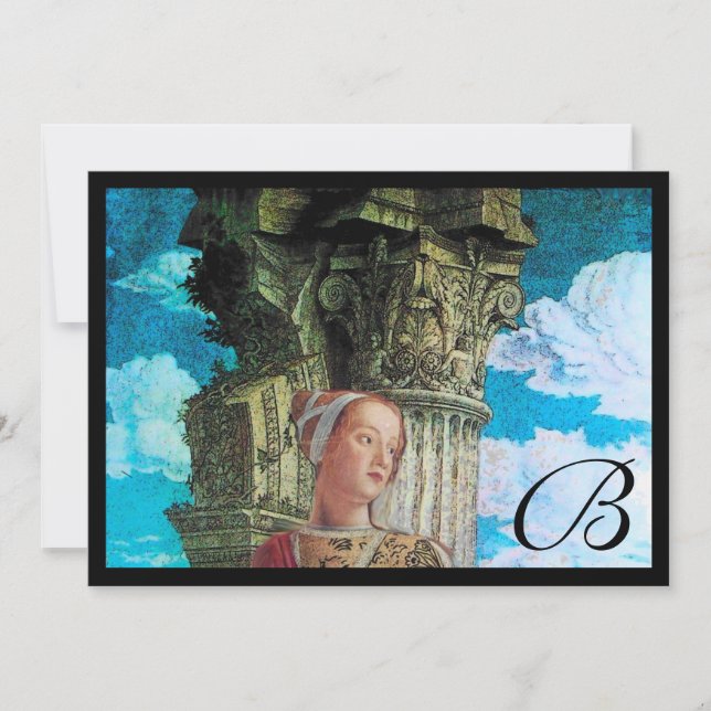 CLASSIC BEAUTY MONOGRAM ,bright antique blue black Invitation (Front)