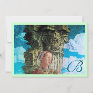 CLASSIC BEAUTY MONOGRAM ,bright antique blue green Invitation
