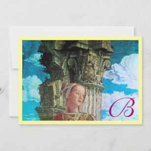 CLASSIC BEAUTY MONOGRAM bright antique blue yellow Invitation