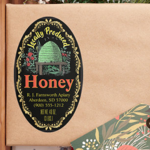 Classic Beehive Local Honey Jar Oval Sticker