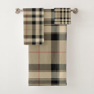 Classic Beige And Black Plaid Bath Towel Set