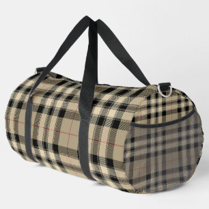Classic Beige And Black Plaid Duffle Bag