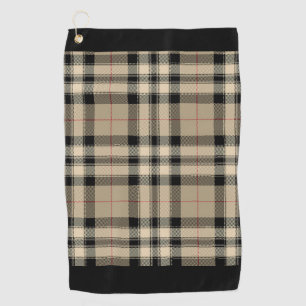 Classic Beige And Black Plaid Golf Towel
