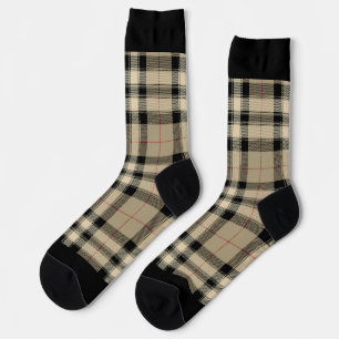 Classic Beige And Black Plaid Socks