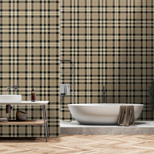 Classic Beige And Black Plaid Wallpaper