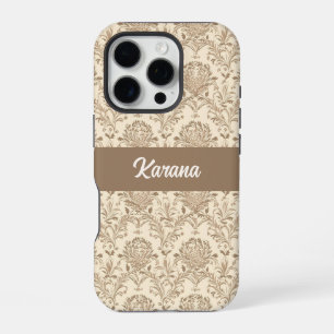 Classic Beige Damask iPhone 16 Pro Case