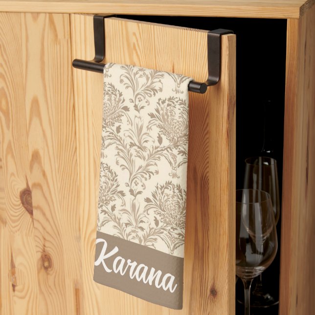 Classic Beige Damask Kitchen Towel (Thirds Fold)
