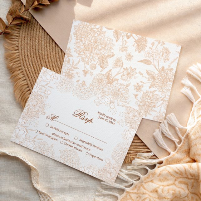 Classic Beige Floral RSVP Elegant Script Wedding Card (Creator Uploaded)