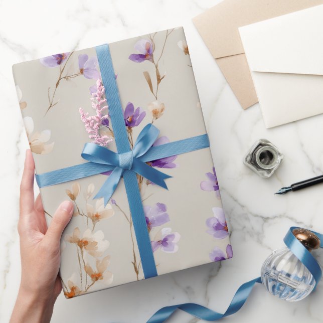 Classic Beige Lavender Bloom Watercolor Pattern Wrapping Paper (Gifting)