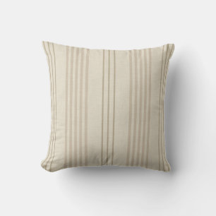 Classic Beige Neutral Ticking Stripe Pattern Throw Pillow