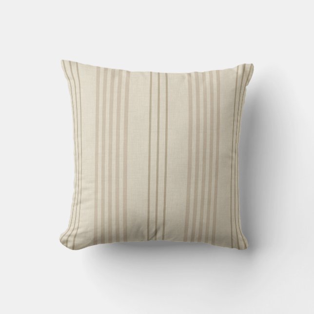 Classic Beige Neutral Ticking Stripe Pattern Throw Pillow (Front)