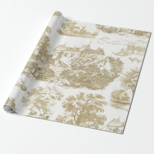 Classic Beige White Vintage French Country Toile Wrapping Paper