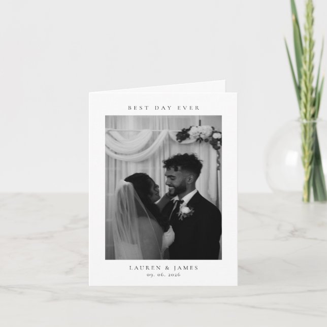 Classic Best Day Ever Wedding Photo Folded Thank You Card (Front)