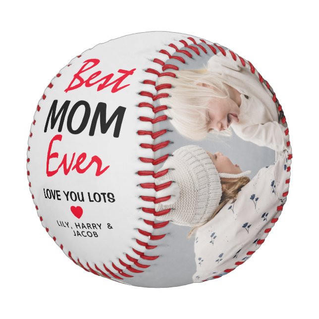 Classic 'Best Mom Ever' 2 Photo Gift Baseball (Angled)