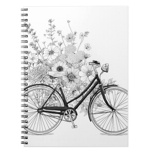 Classic Bicycle Bloom Line Art Design Notebook (Front)